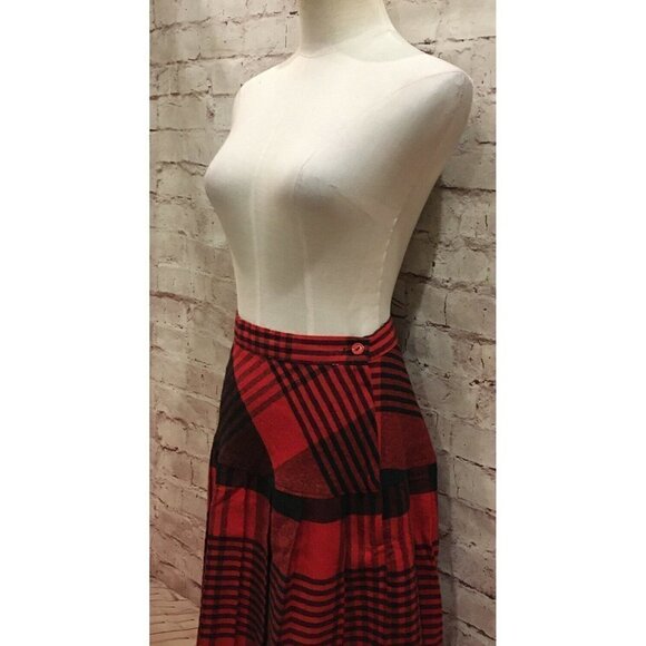 Marilyn Togs Red Plaid Midi Wool Skirt High Waist Vintage 60’s Size 9 Waist 24" - Picture 3 of 5